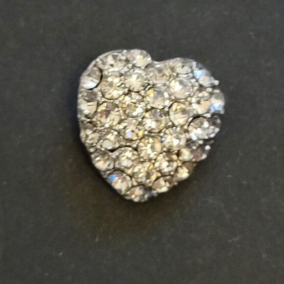 BEAUTIFUL SILVER HEART EARRINGS  Embedded w/ Rhinestones Pave - Picture 2 of 5